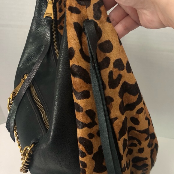 Aimee Kestenberg Black Leather Hobo Leopard Print Bag Purse -No B.S.. - Picture 8 of 13